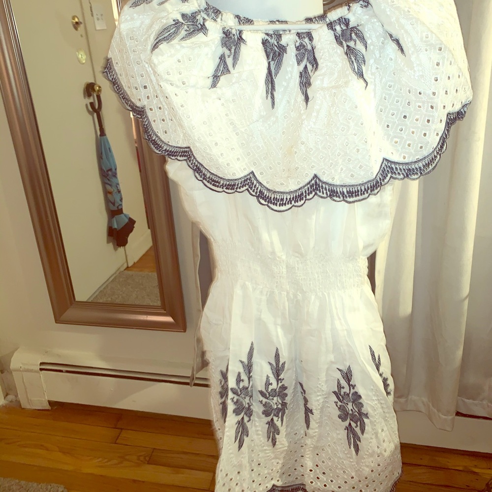 White and blue cotton dress